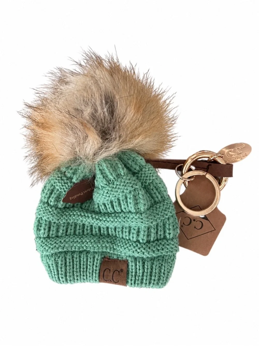 C.C Mint Green Knit Pom-Pom Beanie Keychain • NEW WITH TAGS